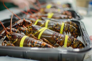 Fresh Lobsters in Trays for Sale