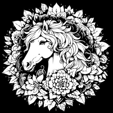 recommend clip art: Floral Patterned Horse Head Adult Coloring Page Mandala Horse Coloring Page Zentangle Horse Coloring Page 