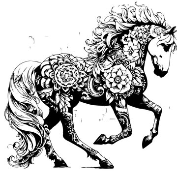 recommend clip art: Floral Patterned Horse Adult Coloring Page Mandala Horse Coloring Page Zentangle Horse Coloring Page 