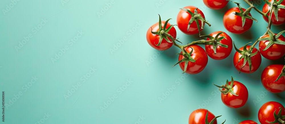 Poster tomatoes on a pastel background cherry tomato food. with copy space image. place for adding text or 