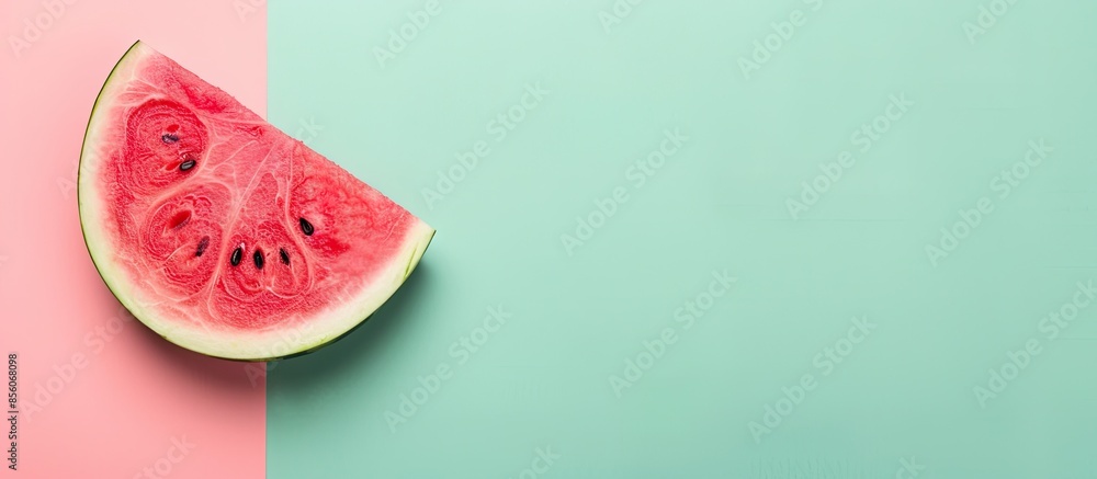 Poster Watermelon slice Isolated on pastel background  Food. with copy space image. Place for adding text or design