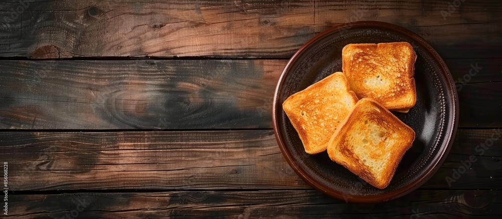 Wall mural toasted toast on a plate on a dark wooden background. english breakfast. with copy space image. plac - Wall murals