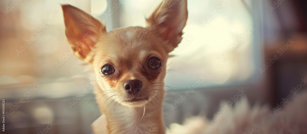 Aufkleber a photo of a tiny cute chihuahua done with a vintage retro instagram filter. with copy space image. 
