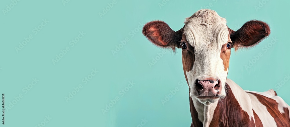 Poster Cow Isolated on pastel background.   Isolated. with copy space image. Place for adding text or design