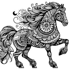 Patterned Prancing Horse Adult Coloring Page Floral Mandala Horse Coloring Page Zentangle Horse Coloring Page