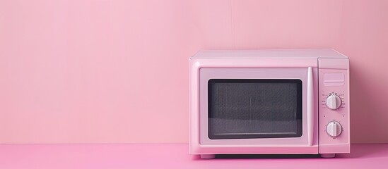 Obraz premium Microwave oven isolated on pastel background. My own design. with copy space image. Place for adding text or design
