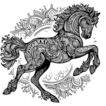 recommend clip art: Patterned Baby Horse Running Coloring Page Mandala Horse Foal Coloring Page Zentangle Horse Galloping Coloring Page