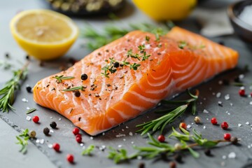 Fresh Raw Salmon Fillet with Herbs and Spices