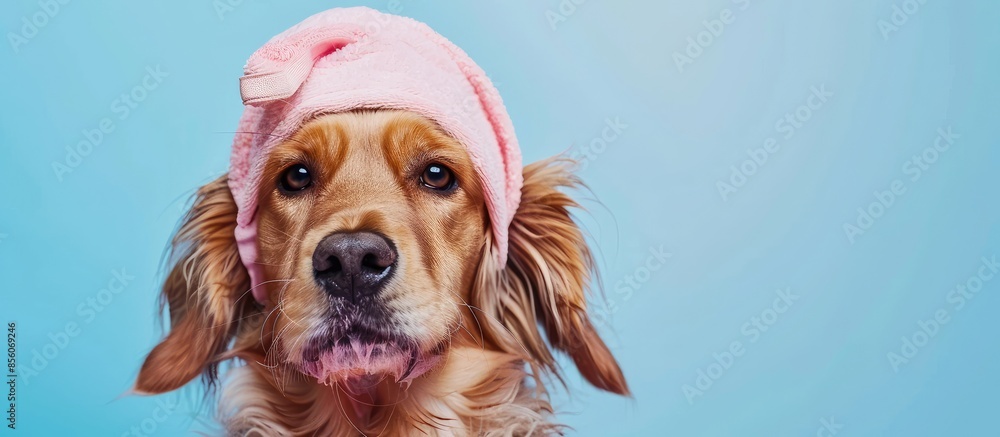 Poster dog with a beauty mask. Copy space image. Place for adding text or design