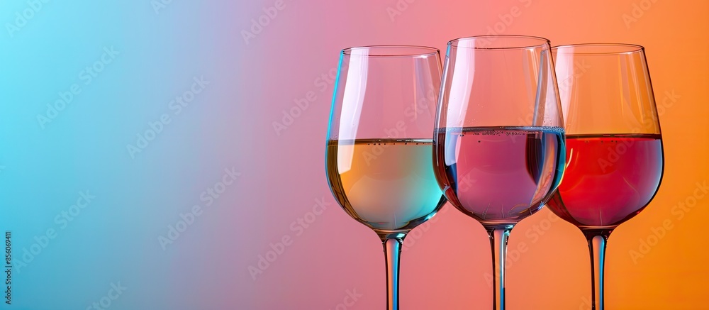 Poster isolated empty wine glass colorful background. most wine glasses are stemware, that is they are gobl