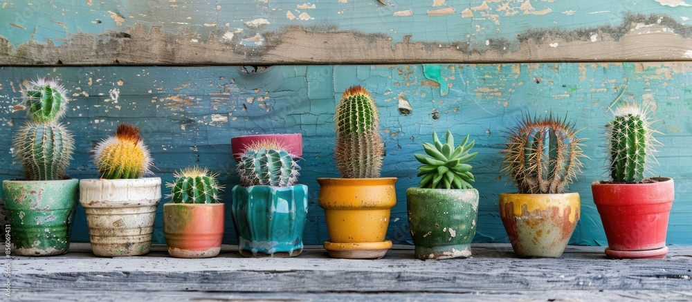 Poster Small cactus in beautiful pots. with copy space image. Place for adding text or design