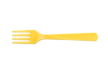 Yellow plastic fork isolated on white isolated background with clipping path.