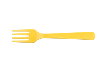 Yellow plastic fork isolated on white isolated background with clipping path.