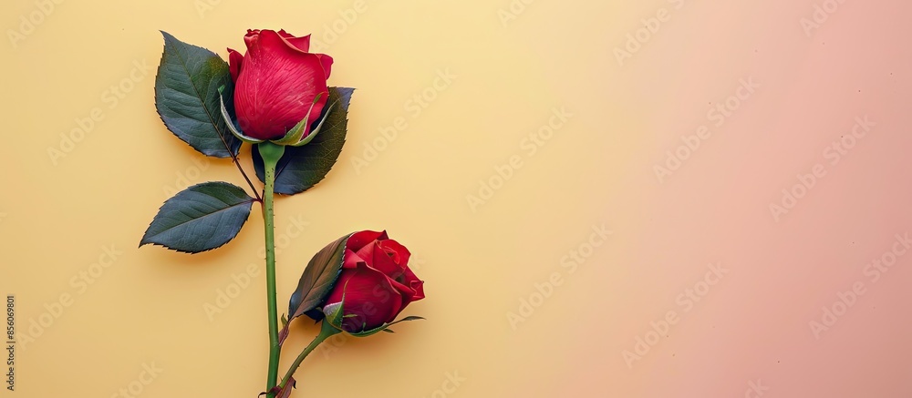 Aufkleber red rose bud Isolated on pastel background  Flower  Summer. with copy space image. Place for adding text or design