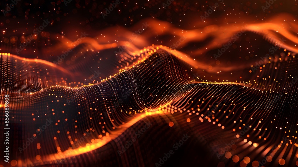 Poster abstract futuristic illustration of data technology, showcasing a wave composed of connecting dots a