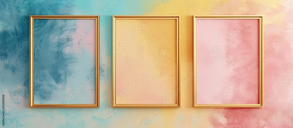 Aufkleber golden frame on the wall colored of different color like a watercolor. with copy space image. Place for adding text or design