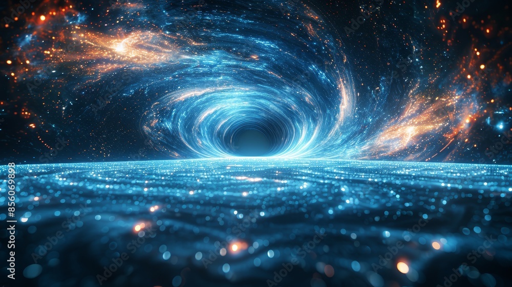 Wall mural a blue and orange galaxy with a black hole in the middle