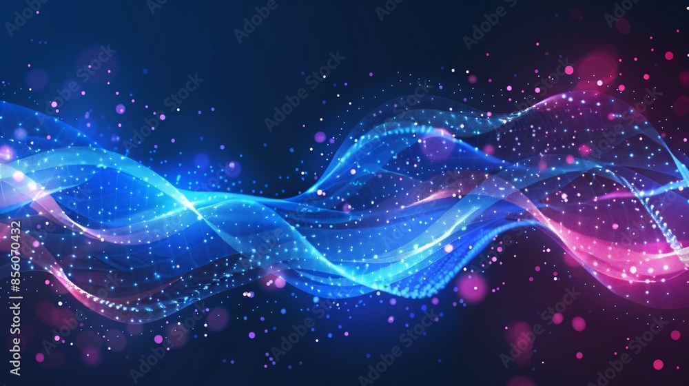 Poster abstract futuristic illustration of data technology, showcasing a wave composed of connecting dots a