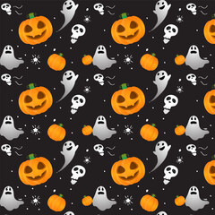 Halloween Pattern With Pumpkin Ghost Skull