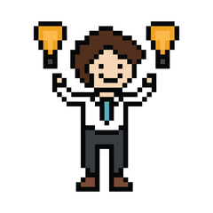 Cute pixel cartoon 8bit character business man businessman smart work life office game for decoration business 8 bit male career smart character game vector.