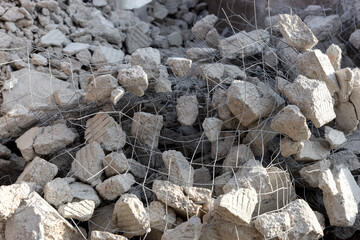 Closeup of construction rubble with probation