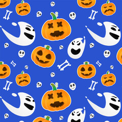 Halloween Pattern with Skull Spooky Cartoon Style Premium Vector