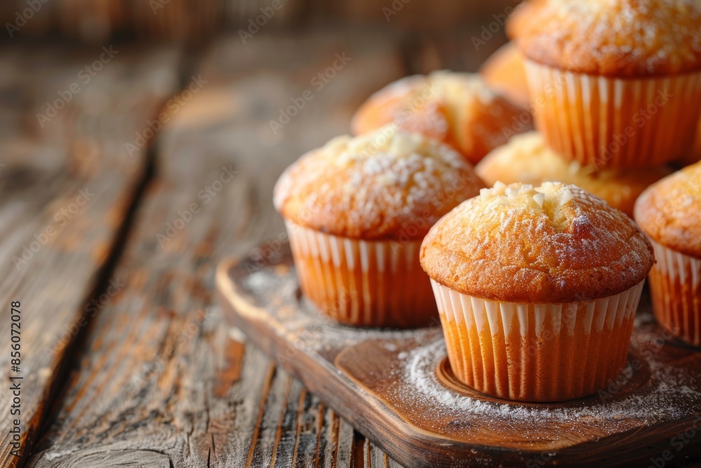 Wall mural Homemade Muffins on Wooden Table