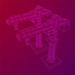 Construction crane tower. Building industrial concept. Wireframe low poly mesh vector illustration.