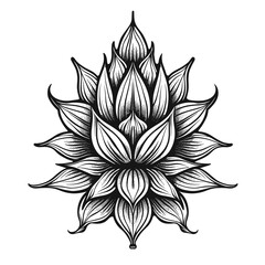 Fototapeta premium beautiful lotus flower on a white background black and white vector illustration in tattoo style