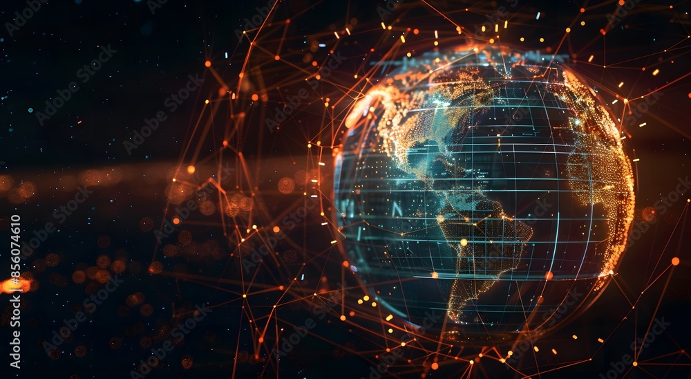 Aufkleber abstract digital earth with glowing lines and dots, the concept of mobile global internet communicat