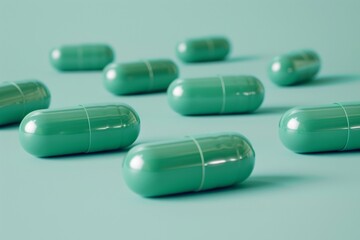 Green Capsules on Teal Background
