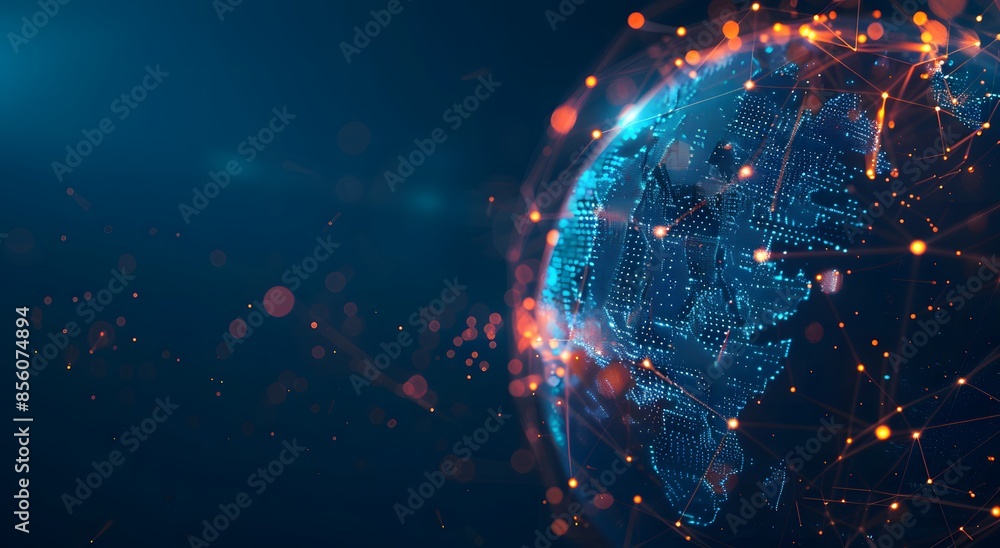 Aufkleber abstract digital earth with glowing lines and dots, the concept of mobile global internet communicat