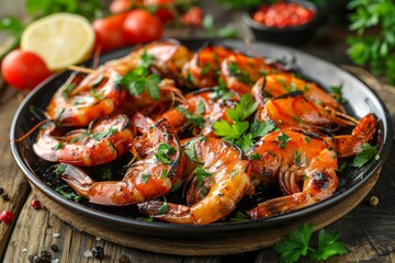 Grilled Shrimp on a Plate with Herbs
