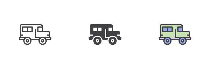 School bus different style icon set