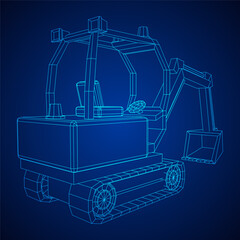 Heavy equipment excavator machine manufacturing power equipment for open pit mining. Wireframe low poly mesh vector illustration
