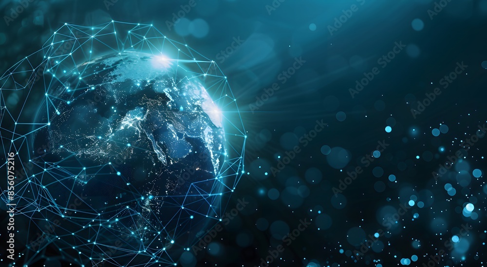 Aufkleber abstract digital earth with glowing lines and dots, the concept of mobile global internet communicat