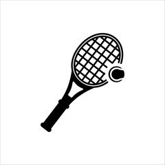 Tennis icon. Tennis balls and tennis racket. Concept of sports, recreation, entertainment and competition.