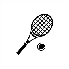 Tennis icon. Tennis balls and tennis racket. Concept of sports, recreation, entertainment and competition.