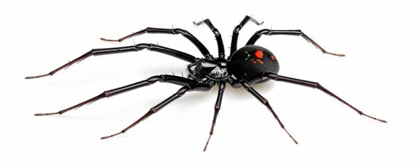Black widow spider isolated on white with cropped background and focus on the spider