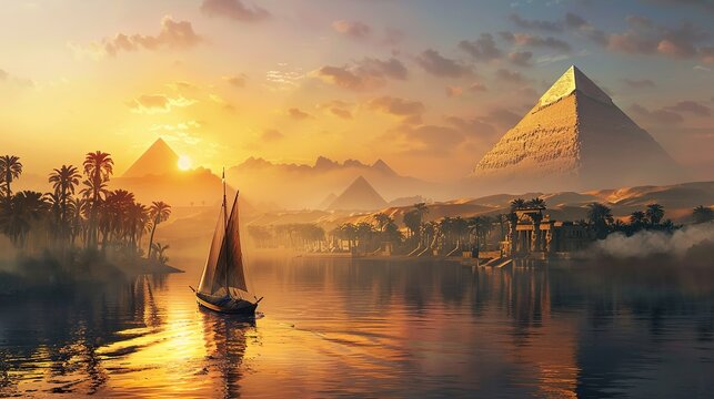 美しいナイル川とピラミッド01