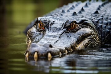 Fototapeta premium Majestic Alligator in Natural Habitat - Powerful Intensity Captured in Tranquil Wilderness