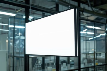 The rectangular white sign on the office