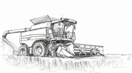 Line drawing art of a combine harvester machine.