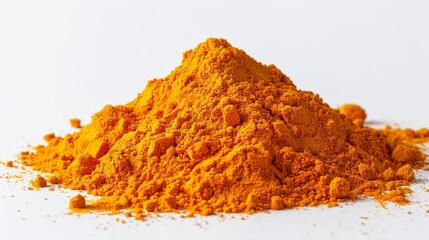 Isolated turmeric powder pile, a vibrant yellow spice commonly used in Indian cuisine and as an herbal ingredient with antioxidant properties.