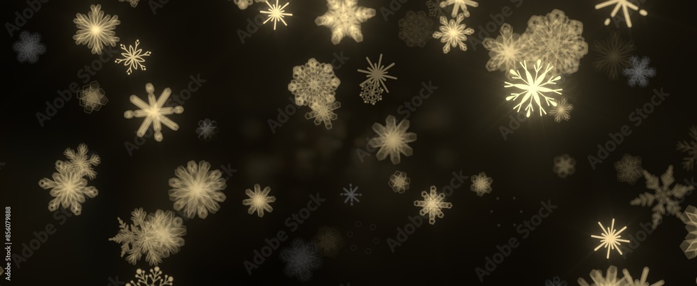 Aufkleber snowflakes and bokeh lights on the blue merry christmas background. 3d render