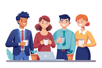 Fototapeta premium Happy business people taking a coffee break at work white background modern flat design simple vector illustration isolated transparent background