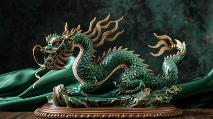 Obraz premium Majestic Green Dragon Figurine, Generative AI