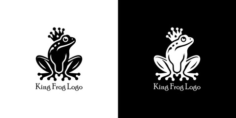 Logo design in the shape of a frog wearing a crown on its head