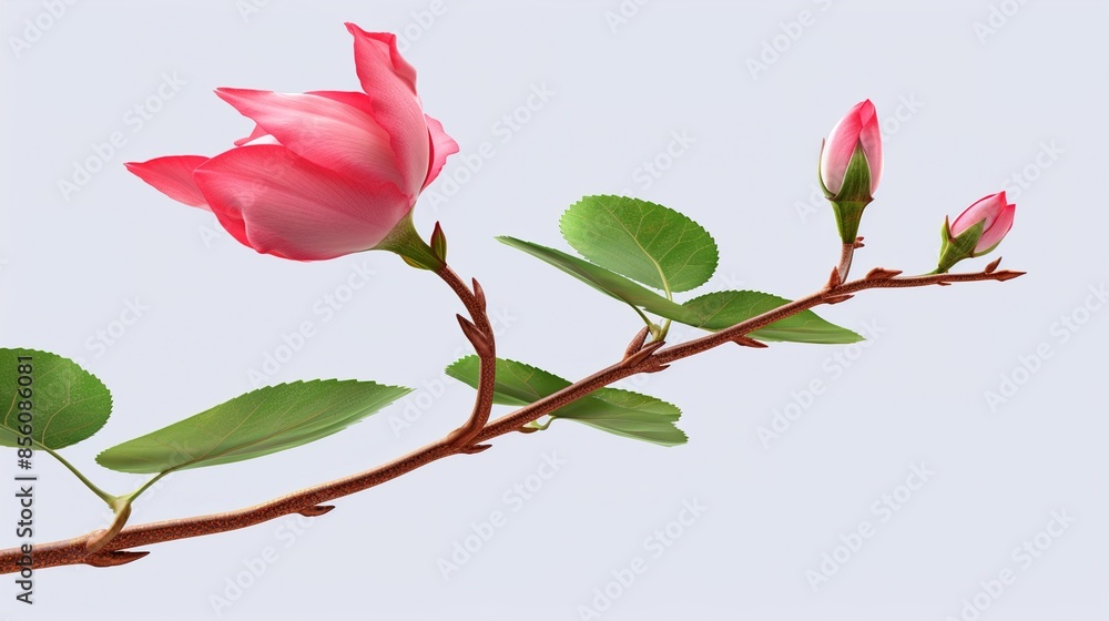 Wall mural pink rose isolated on white