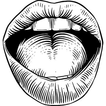 recommend clip art: Hand drawn Open Mouth Lips Sketch Illustration